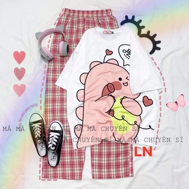 Sét áo hình tici + quần kẻ hồng DAN866