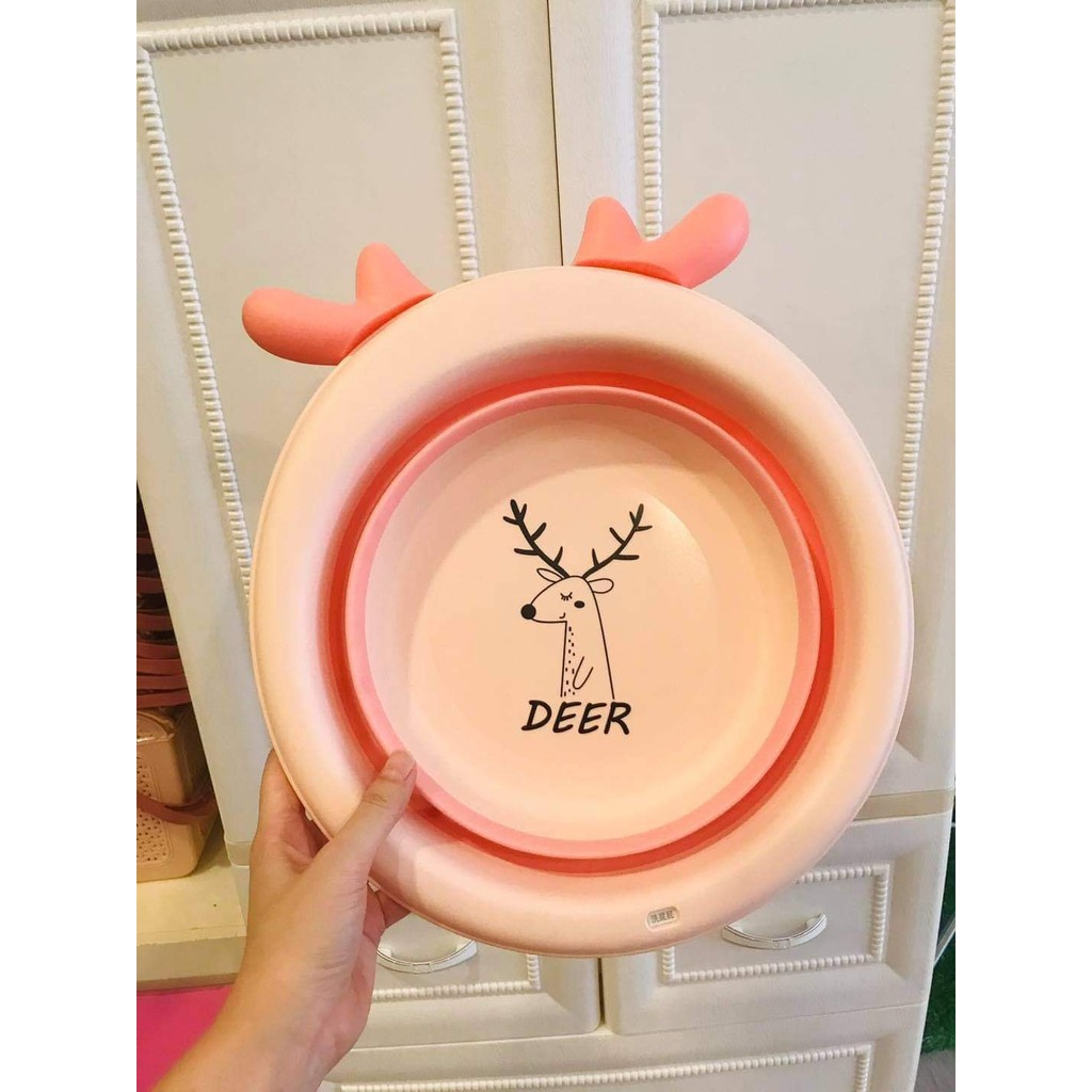 Chậu/ Thau rửa mặt gấp gọn Deer hình hươu dễ thương, tiện lợi cho bé