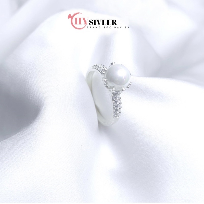 Nhẫn bạc ta đính trai nhân tạo nạm 2 hàng đá sang chảnh nữ tính nhẫn nữ bạc thật giá rẻ CHY SILVER