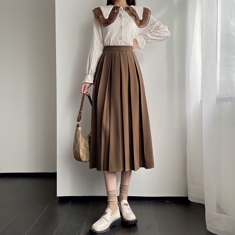 Chân Váy Xếp Ly Dáng Dài Siêu Xinh