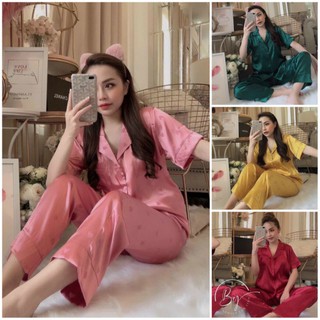 Bộ ngủ gấm cộc dài - pijama lụa gấm siêu xinh