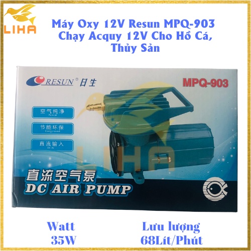 Máy Oxy 12V Resun MPQ-903 (35W-68Lít/Phút) - Máy Oxi Chạy Acquy 12V Cho Hồ Cá, Thủy Sản