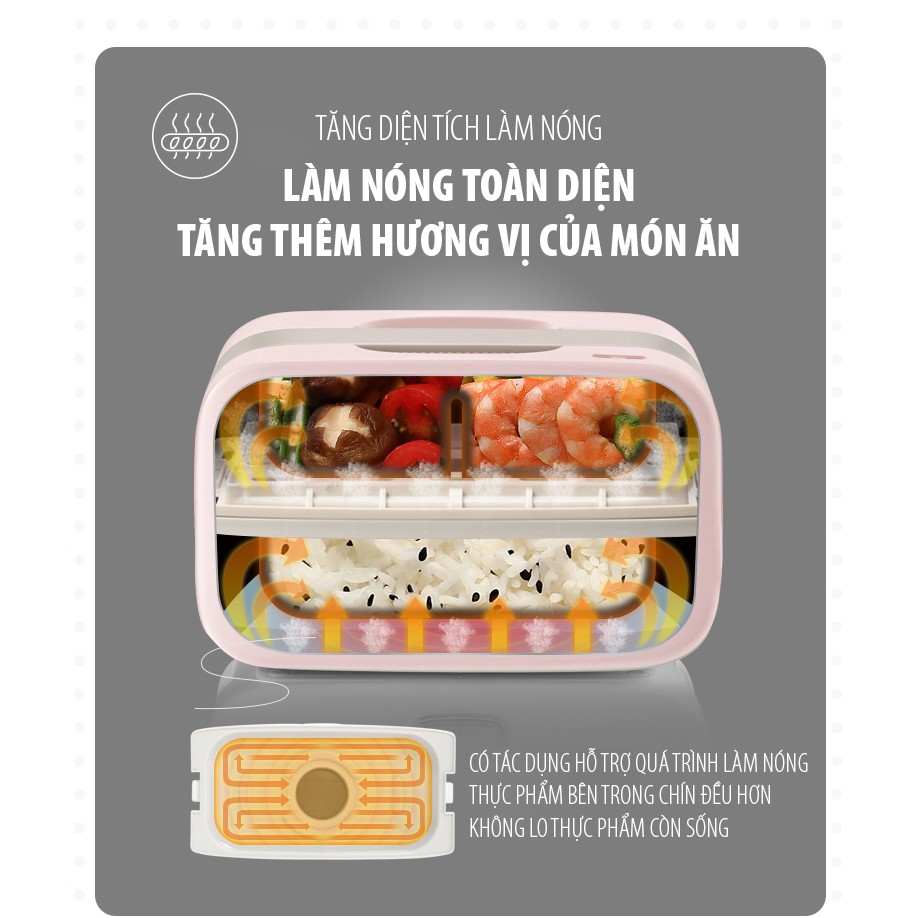 Hộp Cơm Điện Thông Minh Bear Có Hẹn Giờ (Màu Hồng Và Trắng) Khay Inox Có Nặp Đậy Và Hút Chân Không Để Bảo Quản Thức Ăn