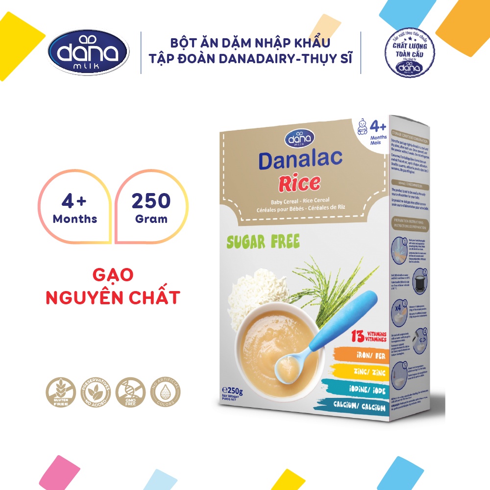 Bột ngũ cốc ăn dặm DANALAC gạo nguyên chất - Hộp 250g
