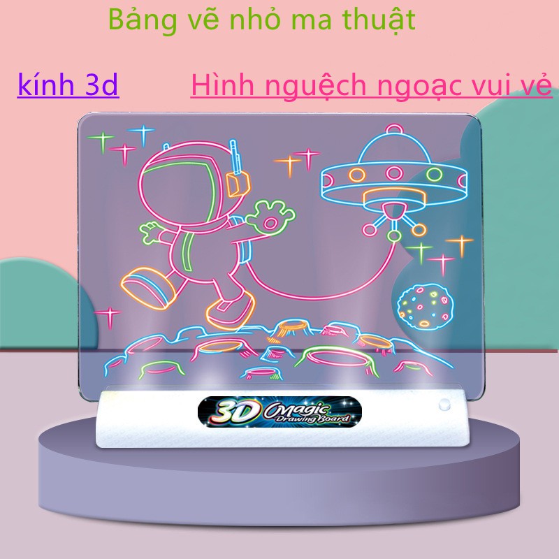 Bảng vẽ huỳnh quang 3D ma thuật sáng bảng viết ba chiều bảng graffiti ánh sáng câu đố trẻ em bảng vẽ