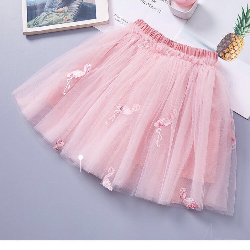 Chân VáY XòE Ren HìNh Chim HồNg HạC|Chân Váy Xòe Phối Ren Xinh Xắn Chất Lượng Dành Cho Bé 1-10 Tuổi