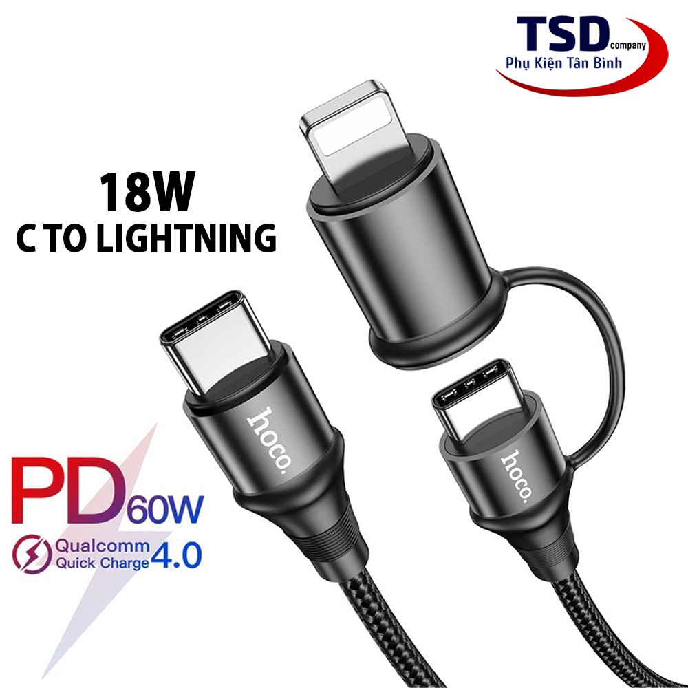 Cáp Sạc Nhanh Hoco 2 in 1 Type C to Lightning / Type C PD 18W 60W Quickcharge 4.0 Chính Hãng