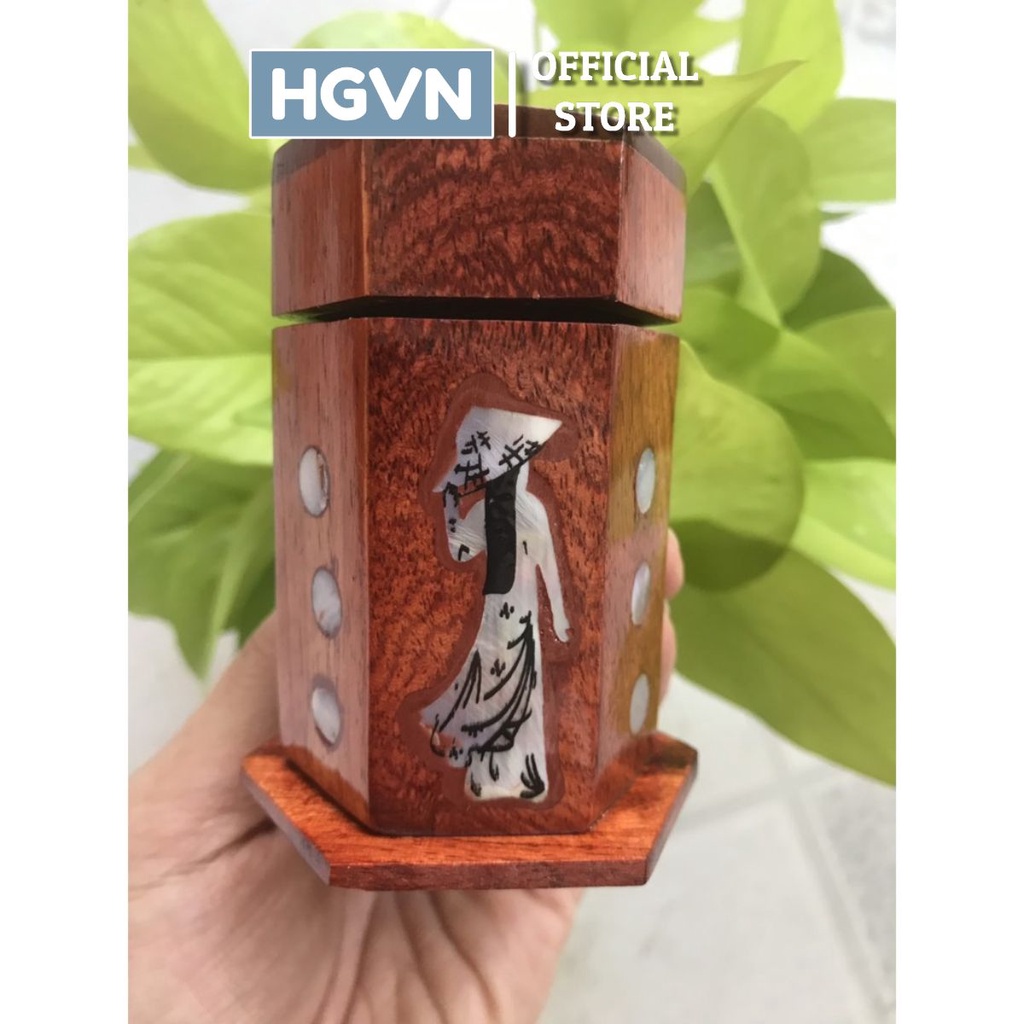 Lọ Đựng Tăm Khảm Trai Bằng Gỗ Tự Nhiên