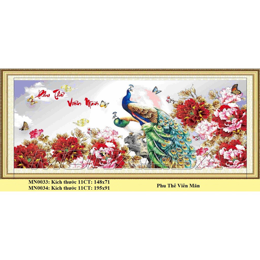 TRANH THÊU chữ thập thêu KÍN PHU THÊ VIÊN MÃN MN0033 (148X71) MN0034 (195X91)