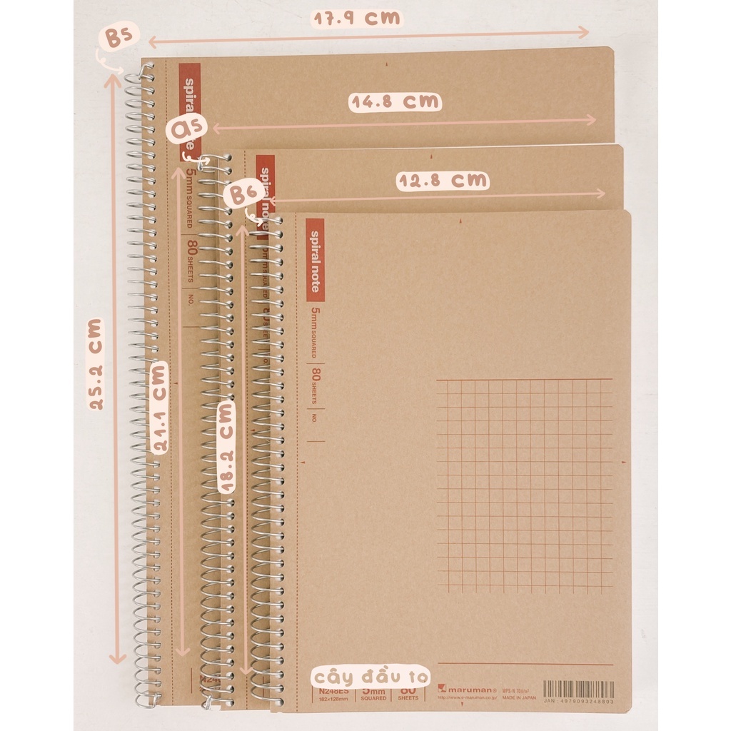 Sổ Lò Xo Ghi Chép Cao Cấp 80-160 Trang Maruman Spiral Note Nhật Bản Cây Đầu To