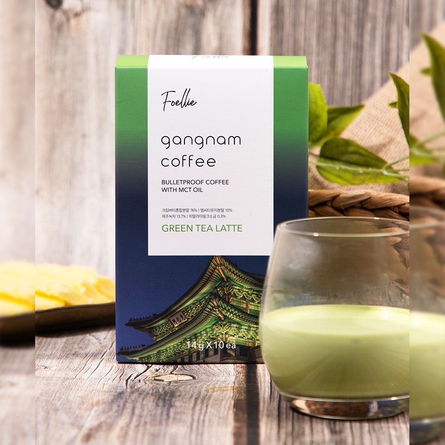 Hộp 10 Gói Cà Phê Giảm Cân Ngăn Ngừa Tích Mỡ HƯƠNG GREEN TEA LATTE Foellie Gangnam Coffee ( 14g x 10 gói )