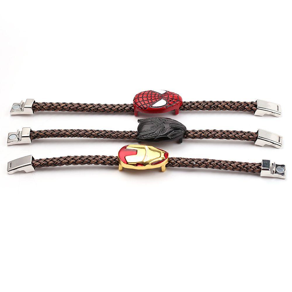 Vòng Tay Bện Dây Mặt Hình Báo Đen Phong Cách Iron Man Thời Trang Unisex