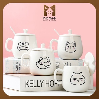 Ly sứ mèo đáng yêu - kèm nắp muỗng