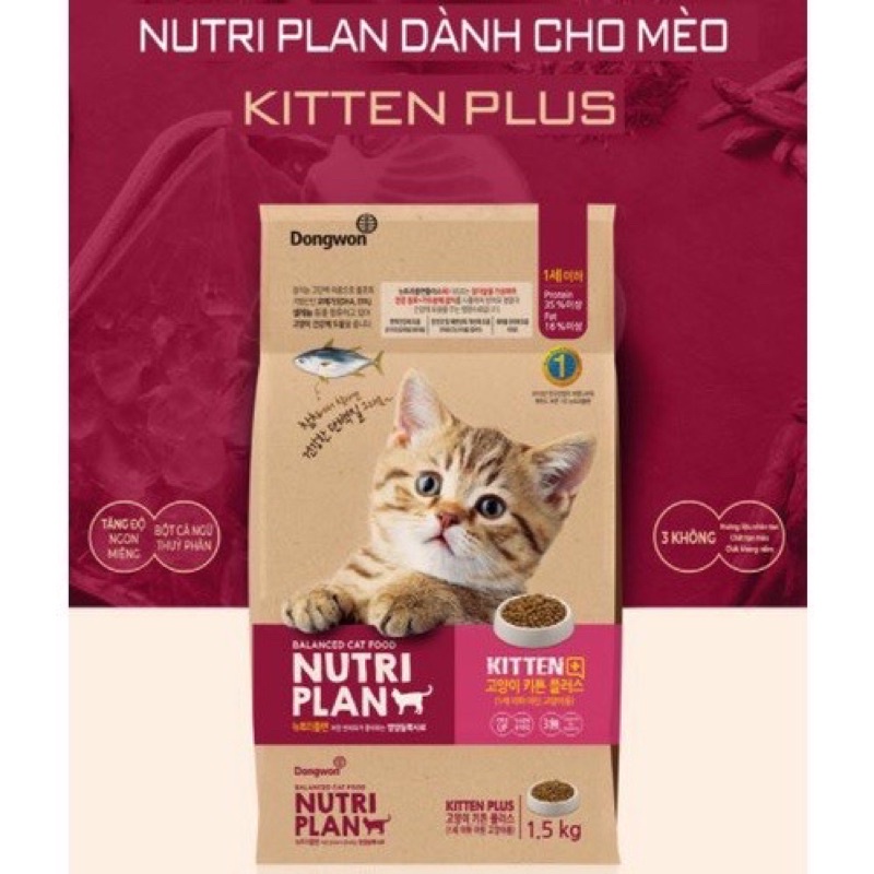 Thức ăn hạt mèo Nutri Plan Plus dành cho Mèo con và Mèo trưởng thành công thức Hàn Quốc 1,5kg - Mixo Pet Town
