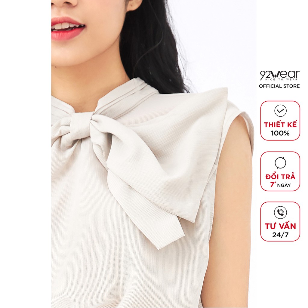 Áo sơ mi nữ voan 92WEAR thiết kế cổ nơ quý phái ASA1089