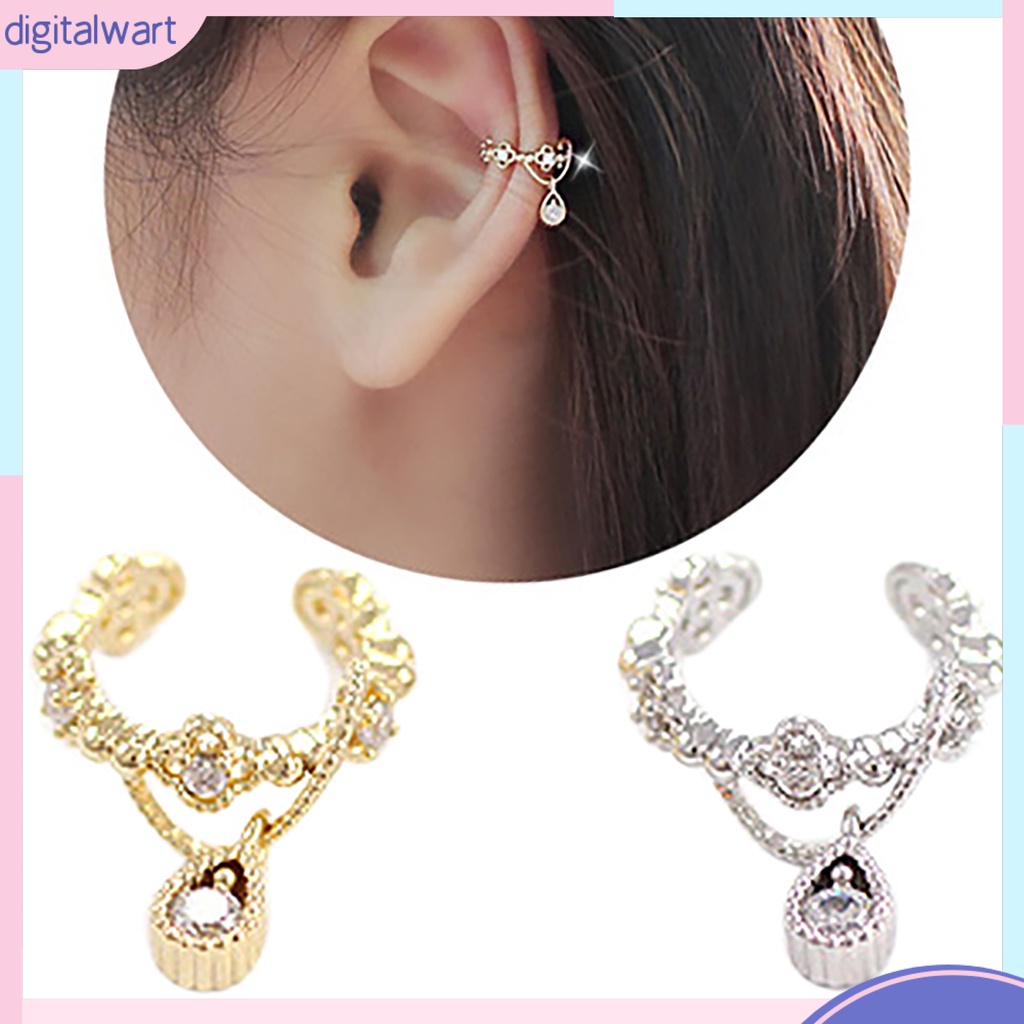 Khuyên vành tai họa tiết giọt nước đính đá thanh lịch cho nữ