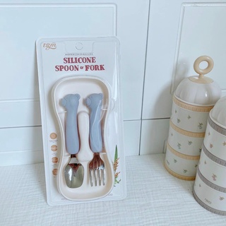 SET THÌA + DĨA SILICON CÁN INOX DÀI CHO BÉ