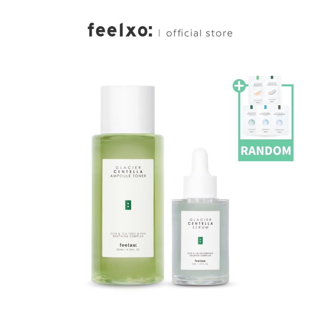 Bộ tinh chất FEELXO glacier centella serum centella 30ml (chăm sóc da mụn) + ampoule 200ml (làm sạch sâu) có bán lẻ