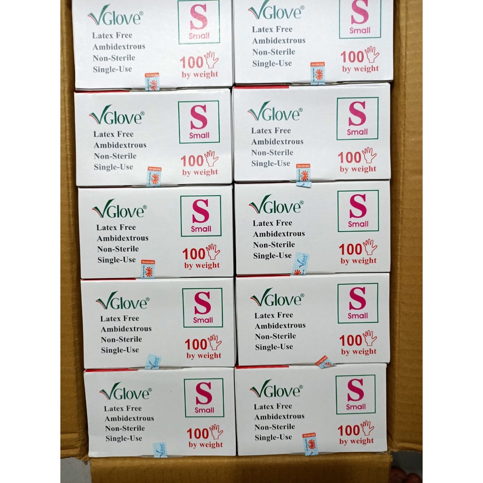 Găng tay y tế  khám bệnh Nitrile Vglove màu xanh , hộp 100 cái , size S L XL