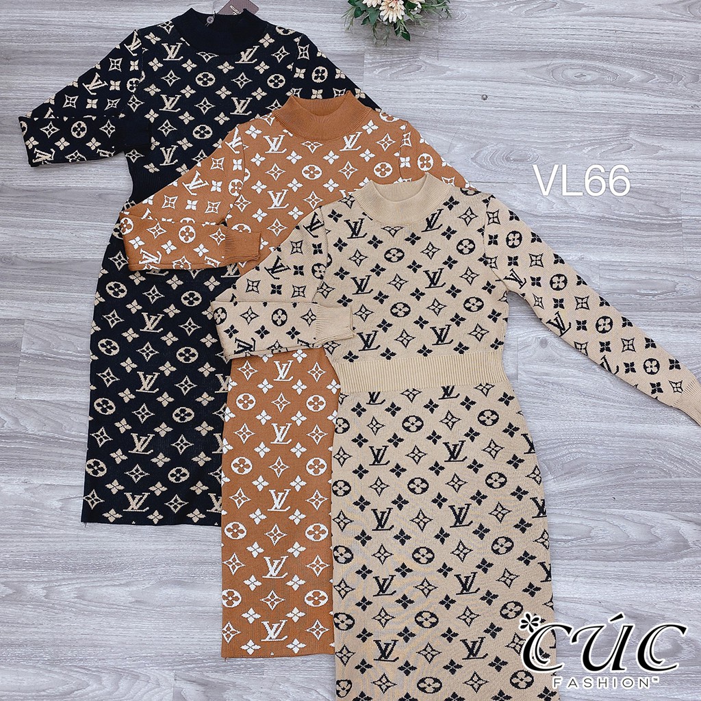 Váy body len tăm cổ 3 phân dáng ôm Cúc Fashion VL66 váy len có chữ