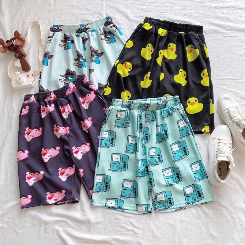 Quần short ống rộng cartoon unisex dáng lửng phong cách hàn quốc/ Quần đùi nam nữ in hoạt hình dễ thương_ranstore | BigBuy360 - bigbuy360.vn