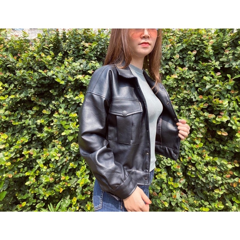 Áo da nữ xịn croptop hãng Em.ma/Active.Usa xuất Hàn cao cấp dáng vai rộng hottren