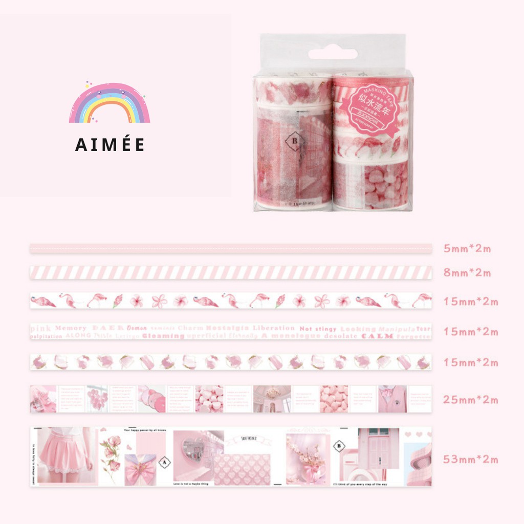 Set 7 Washi Trang Trí Sổ tay, Album, Nhật ký | Hình dán trang trí DIY 7 Cuộn - Có sẵn