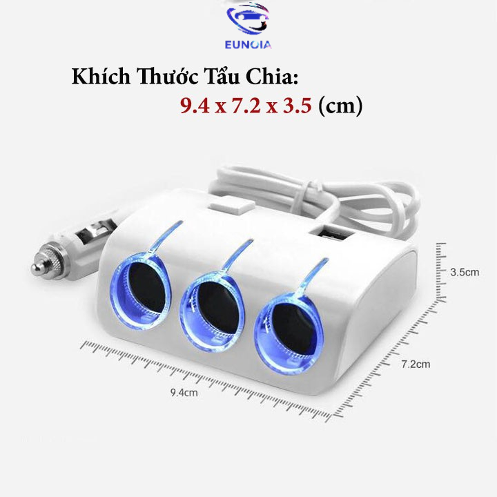 Bộ Tẩu Chia Sạc Oto - Chia 3 Cổng Tẩu Và 2 Cổng USB
