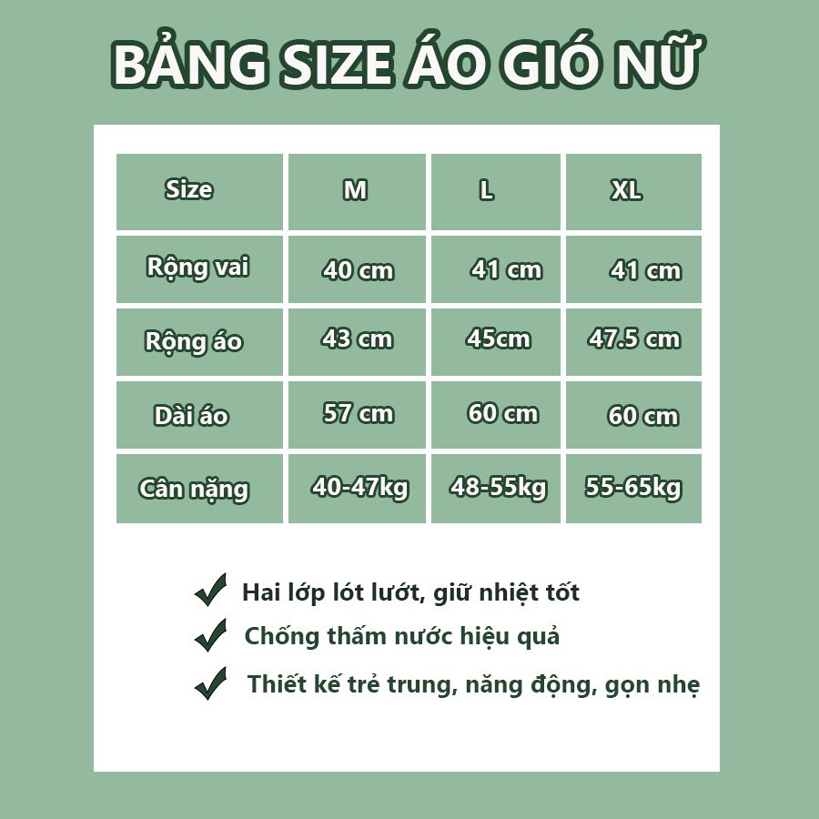 áo khoác gió nữ hai lớp vải dù lót lưới chống nước hàng cao cấp