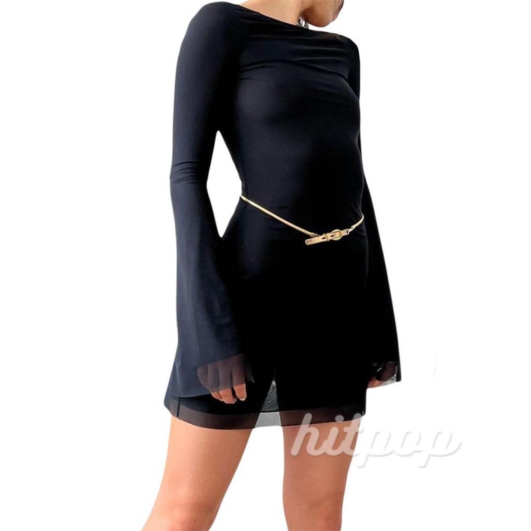 Đầm Ngắn Màu Trơn / Dài Tay Hở Lưng In Họa Tiết Hoa / Đen / Kaki Size S / M / L