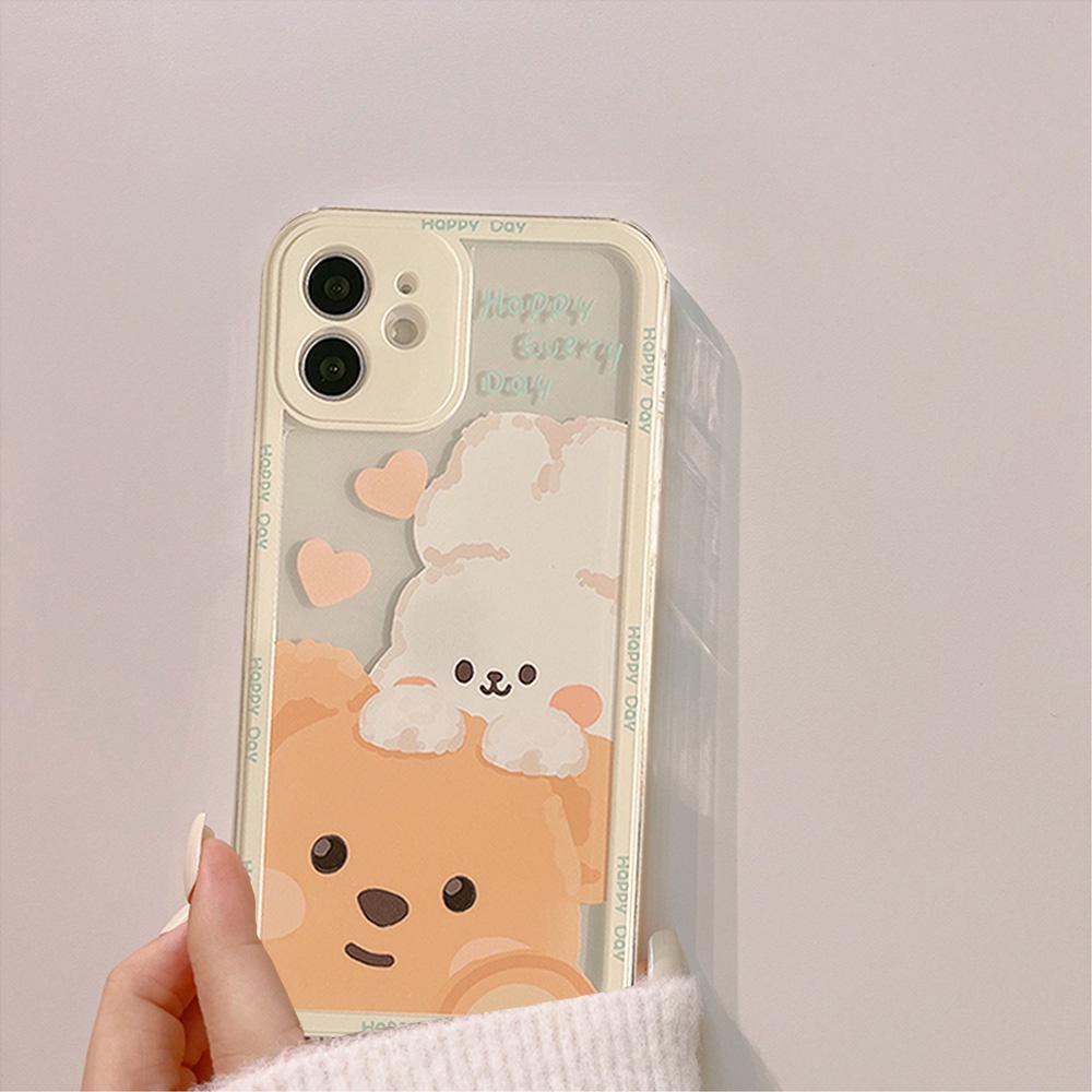 Ốp điện thoại TPU mềm hình thỏ nâu gấu nâu pha lê trong suốt thích hợp cho IPhone 11 7Plus 8Plus XR 13 12 Pro Max