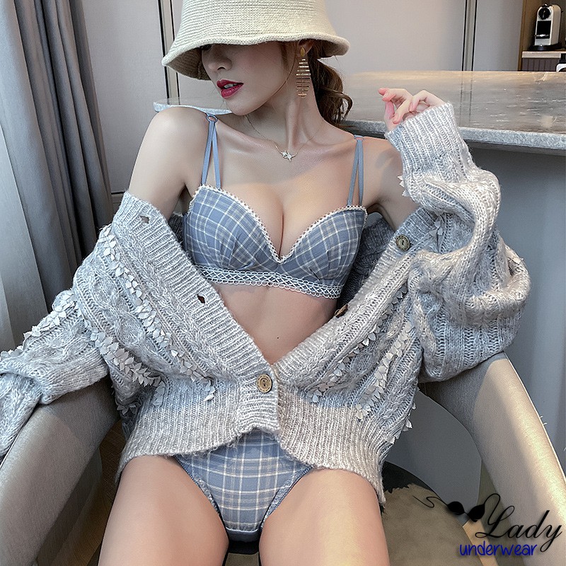 Bộ Đồ Lót Nữ Cotton Cao Cấp Phong Cách Nhật Bản, Set Đồ Lót Nữ Không Gọng Kẻ Caro Sexy New Arrivals 2021 | BigBuy360 - bigbuy360.vn