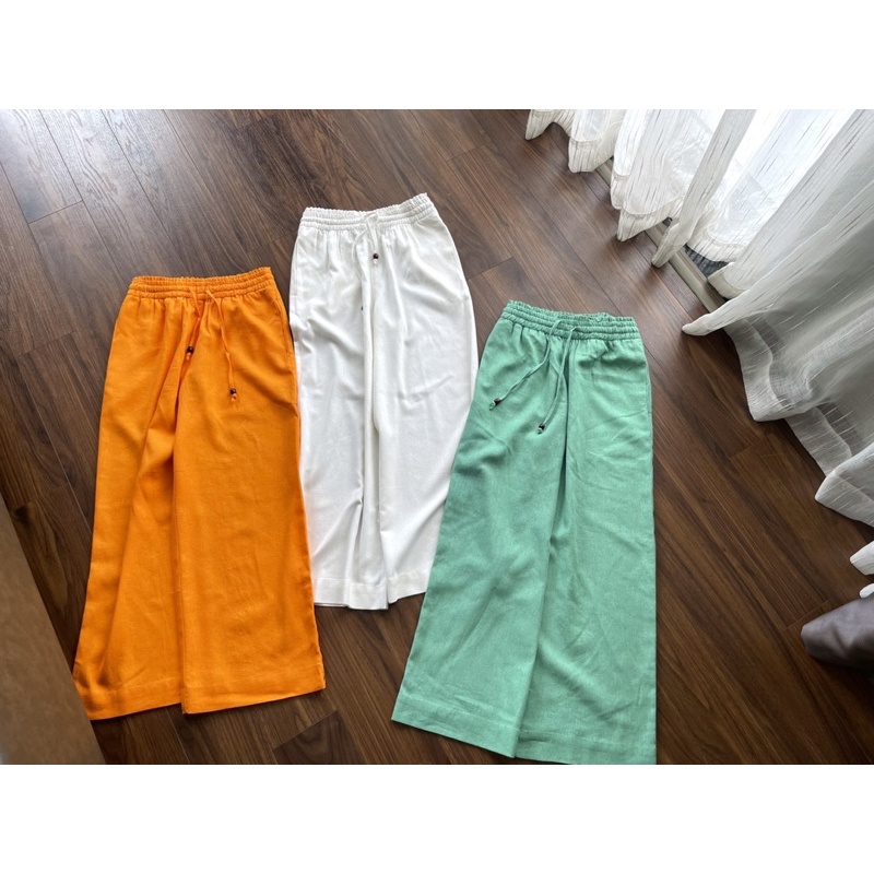 Quần linen tưng ống suông lưng cao nữ nhẹ mát.Hình cận vải shop chụp thật