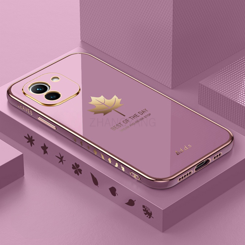 Ốp Điện Thoại Silicon TPU Mạ Điện Họa Tiết Lá Phong Kèm Dây Đeo Cho Samsung a03