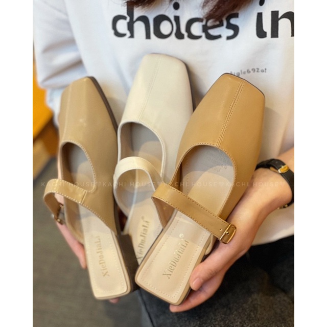 Giày Sục nữ mũi vuông quai khóa mẫu 6163-2 - kachihouse