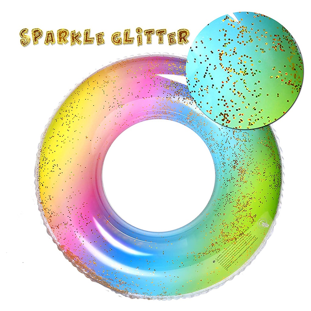 [ff86]Kids Swimming Tube Glitter Inflatable Children Swim Ring Sparkle Portable Pool Tube