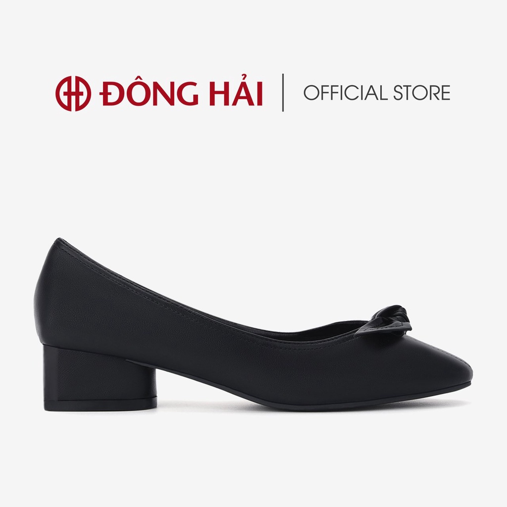 Giày búp bê nữ Đông Hải thiết kế mũi tròn đính nơ sang trọng gót vuông thanh lịch cao 3cm - G85Q7
