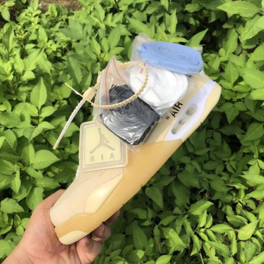 Giày air jordan 4 retro off white kem , Giày sneaker JD4 màu kem siêu hot mới nhất