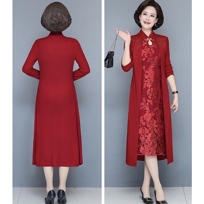 Đầm trung niên nữ cao cấp, thiết kế phối ren sang trọng, dáng dài thanh lịch NV0948