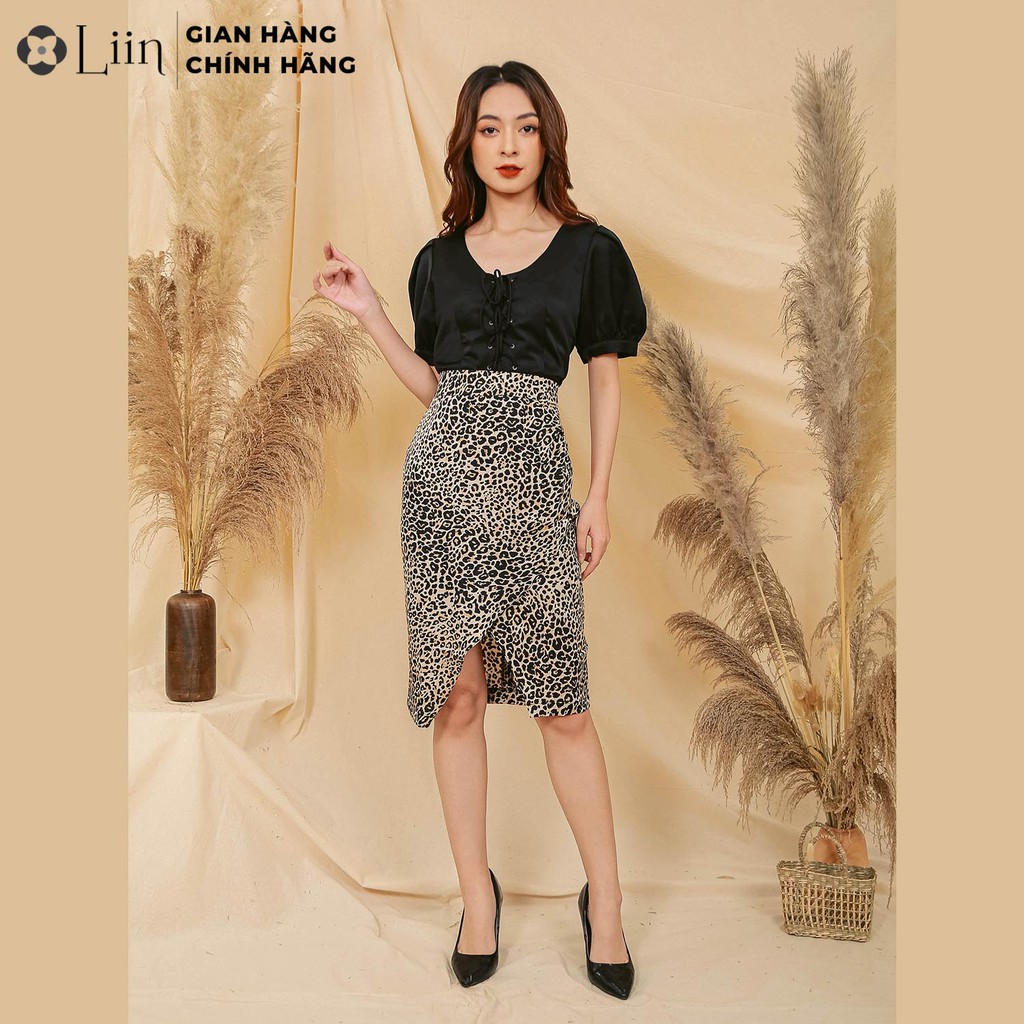 Chân váy bút chì nữ công sở Linbi họa tiết da báo, váy xẻ tà tôn dáng thanh lịch Liin clothing J4115