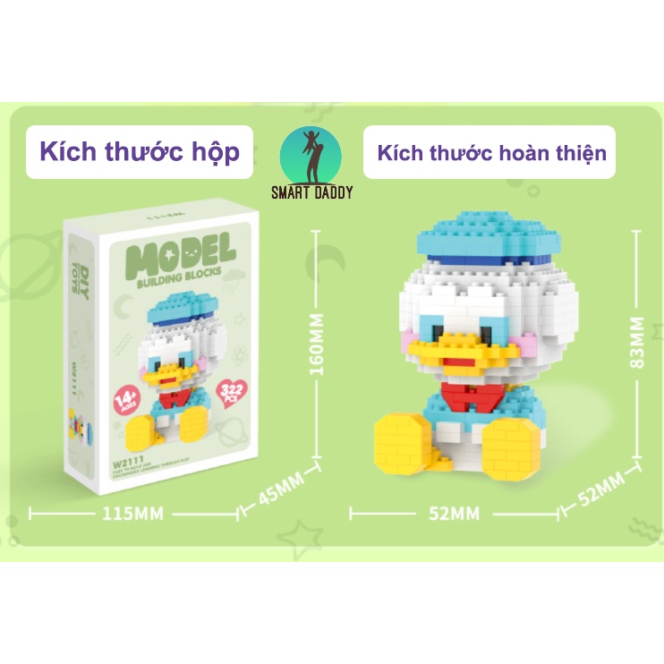 Lắp ghép mô hình lego vịt Donald 3D rèn luyện tính kiên nhẫn cho bé