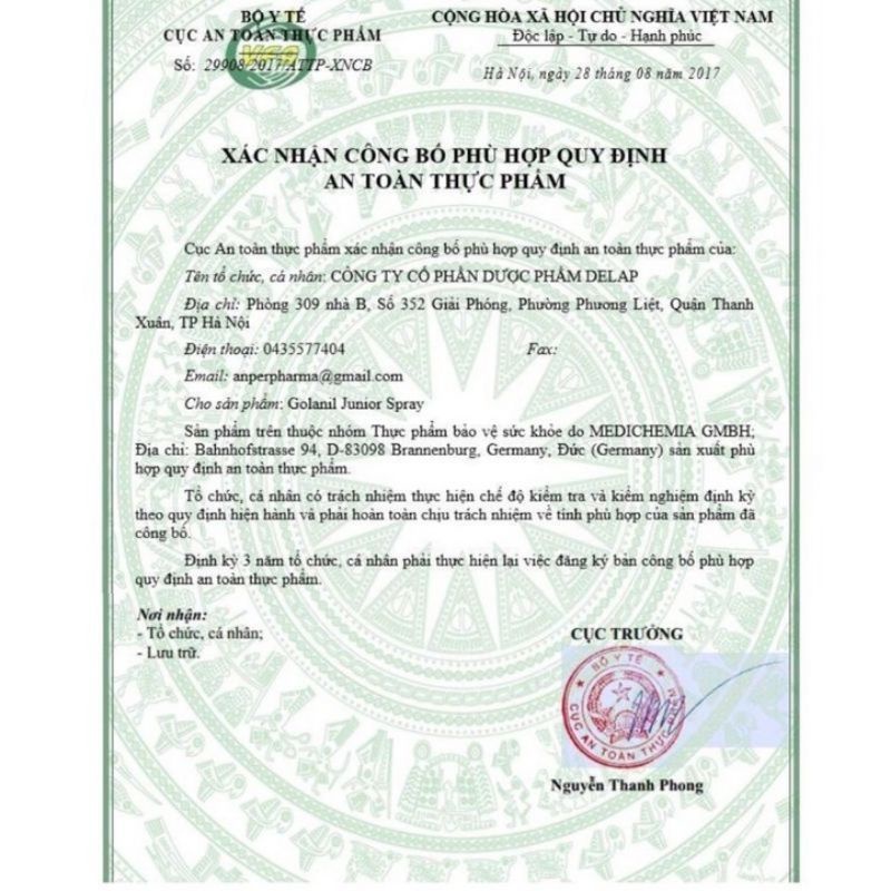 Golanil junior xịt keo ong cho trẻ hỗ trợ ho viêm họng