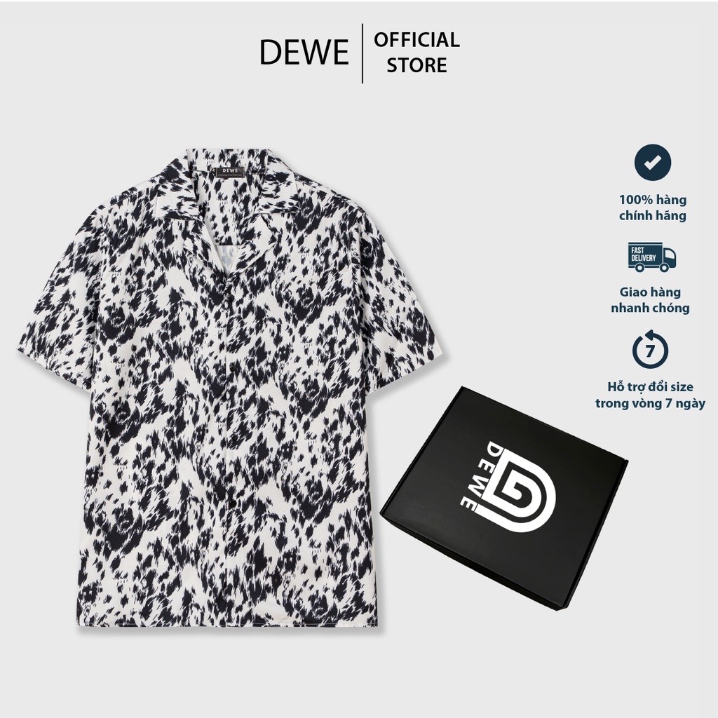 Áo sơ mi ngắn tay DEWE, vải lụa chéo nhập khẩu chống nhắn thoáng mát, hoạ tiết Loang Trắng - DEWE Cuban Shirt