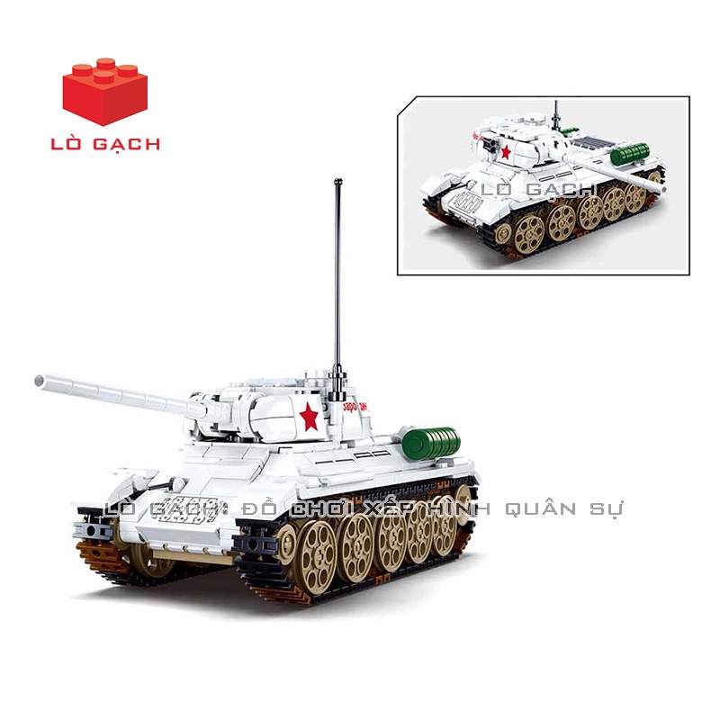 Bộ xếp hình Xe tăng T34 Quân đội Liên Xô sơn ngụy trang mùa đông Thế chiến 2 518 chi tiết