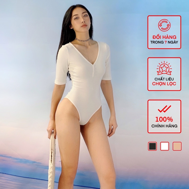 Áo Tay Lỡ Cổ Tim Bodysuit Nữ BUSY Cotton Len Tăm TLB
