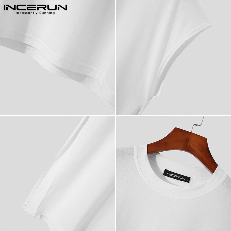 Áo thun INCERUN không tay cổ tròn màu trơn thời trang mùa hè cho nam
