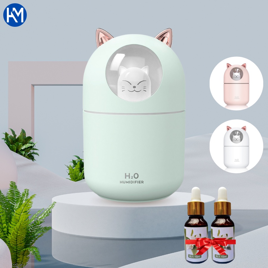 Máy Phun Sương Tinh Dầu Hình Mèo Phát Sáng Đổi Màu, Máy Khếch Tán Tinh Dầu, Tạo Độ Ẩm Không Khí Mini, Humi Store, 300ml
