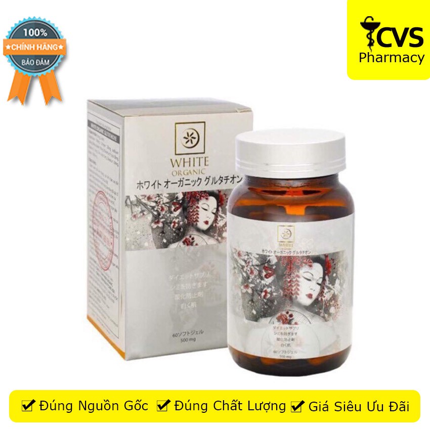 White Organic Glutathione – Viên uống trắng da, mờ vết nám, tàn nhang (Hộp 60 viên)