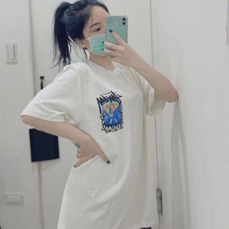 Stussy Áo Thun Tay Ngắn In Hình Hoa Trà Phong Cách hip hop Đường Phố Cá Tính Dành Cho Nam Nữ