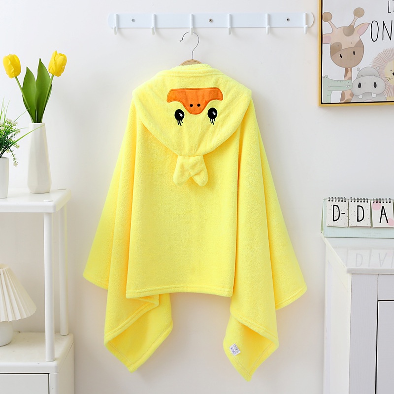 Áo Choàng Tắm Có Nón Bằng Lông Cừu San Hô Hình Vịt Picachu Ếch Hoạt Hình Dành Cho Bé Bơi Lội